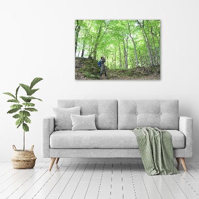 Quadro in vetro Ornitologo nella foresta
