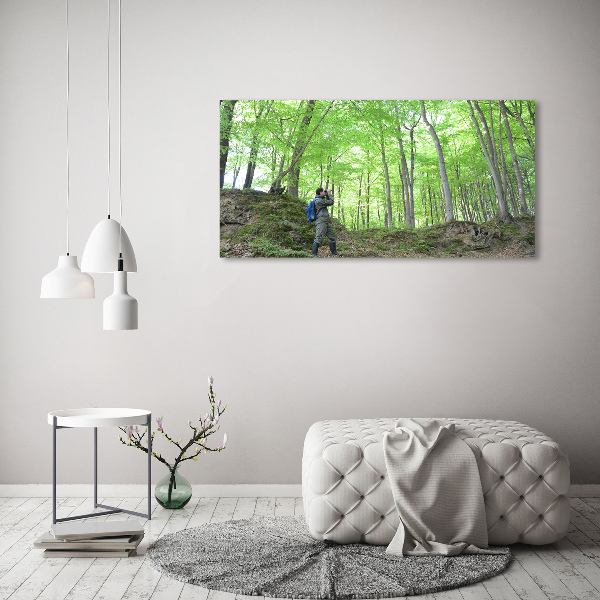 Quadro in vetro Ornitologo nella foresta
