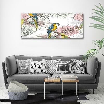 Quadro in vetro Pappagalli e fiori