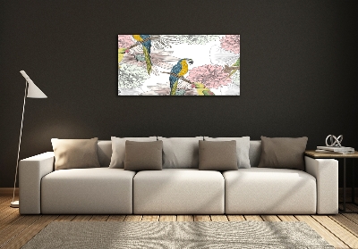 Quadro in vetro Pappagalli e fiori
