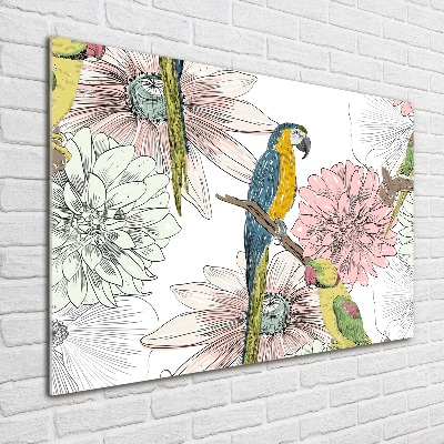 Quadro in vetro Pappagalli e fiori