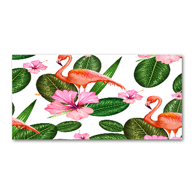 Quadro in verde Fenicotteri e piante