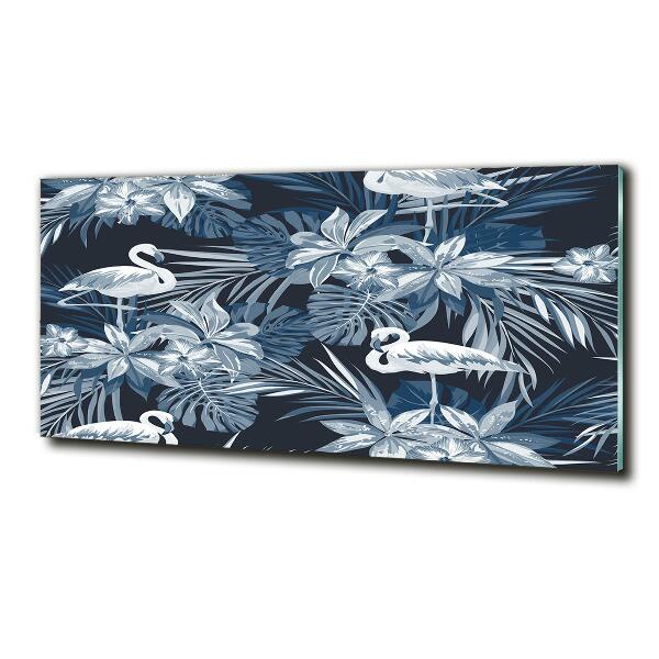 Quadro su vetro Fenicotteri e piante