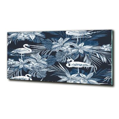 Quadro su vetro Fenicotteri e piante