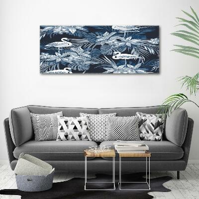 Quadro su vetro Fenicotteri e piante