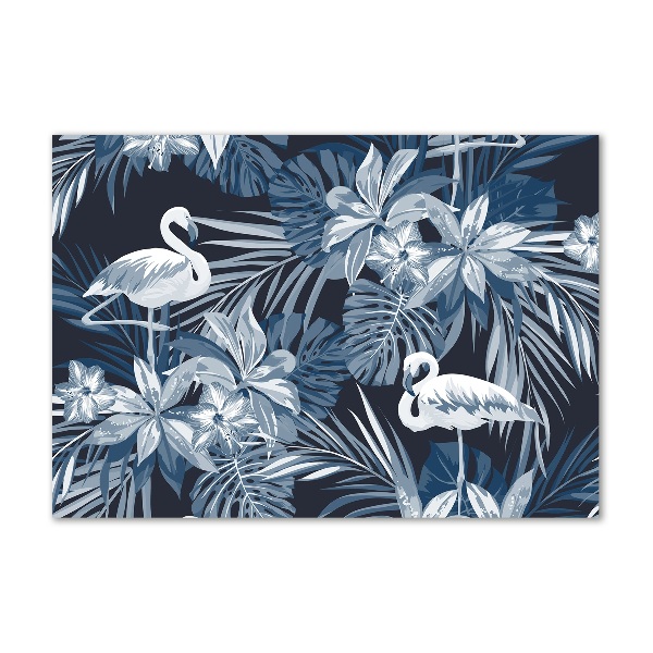 Quadro su vetro Fenicotteri e piante