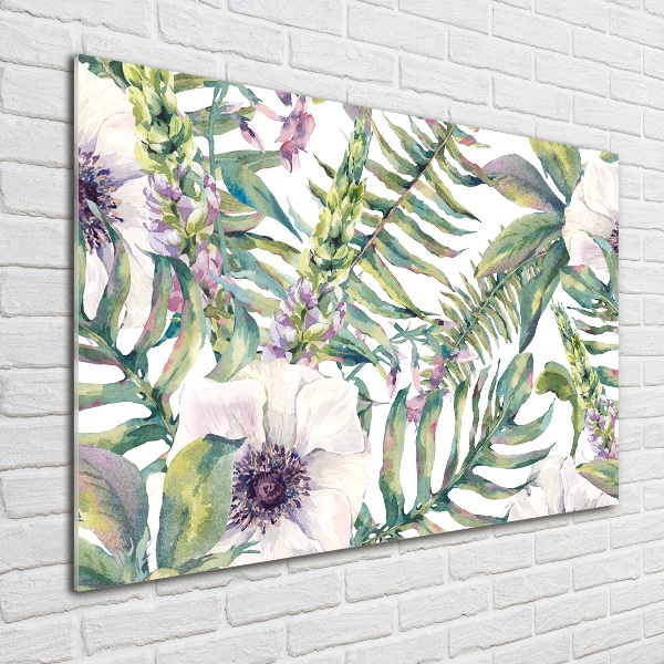 Quadro vetro Felci e fiori