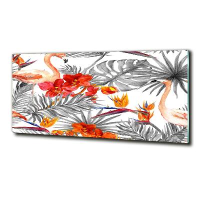 Quadro su vetro Fenicotteri e fiori