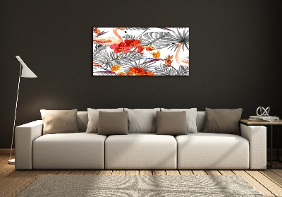 Quadro su vetro Fenicotteri e fiori