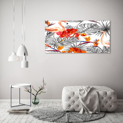 Quadro su vetro Fenicotteri e fiori