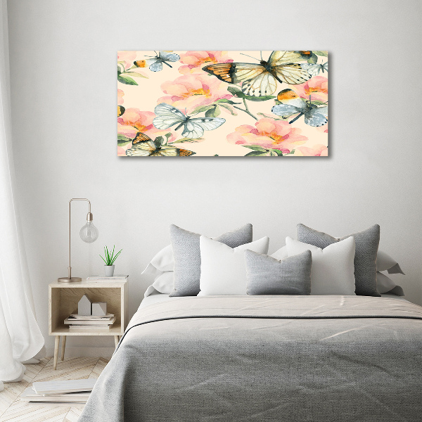 Quadro in vetro Farfalle e fiori