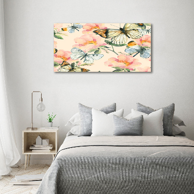 Quadro in vetro Farfalle e fiori