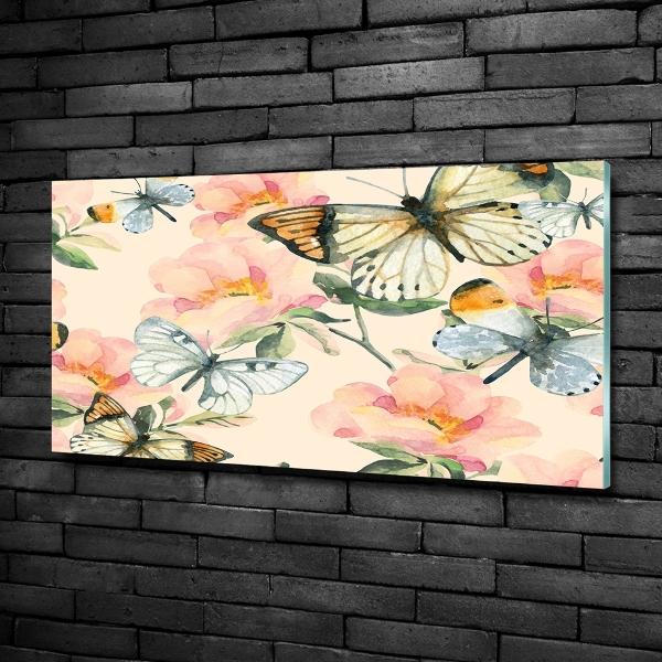 Quadro in vetro Farfalle e fiori