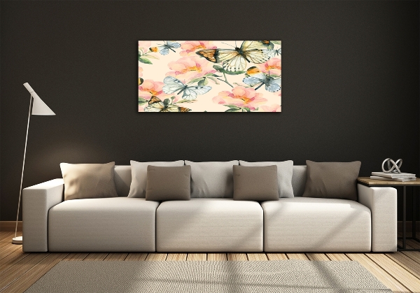 Quadro in vetro Farfalle e fiori