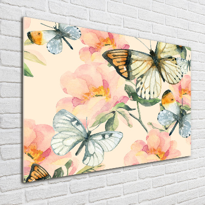 Quadro in vetro Farfalle e fiori