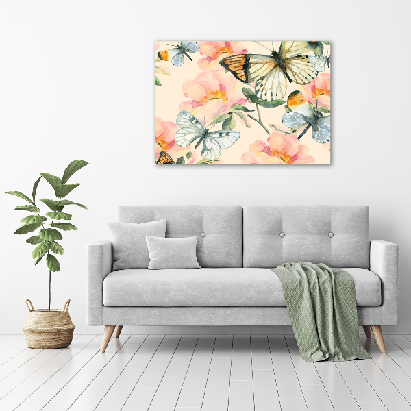 Quadro in vetro Farfalle e fiori