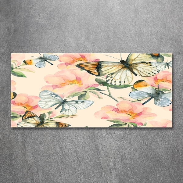 Quadro in vetro Farfalle e fiori