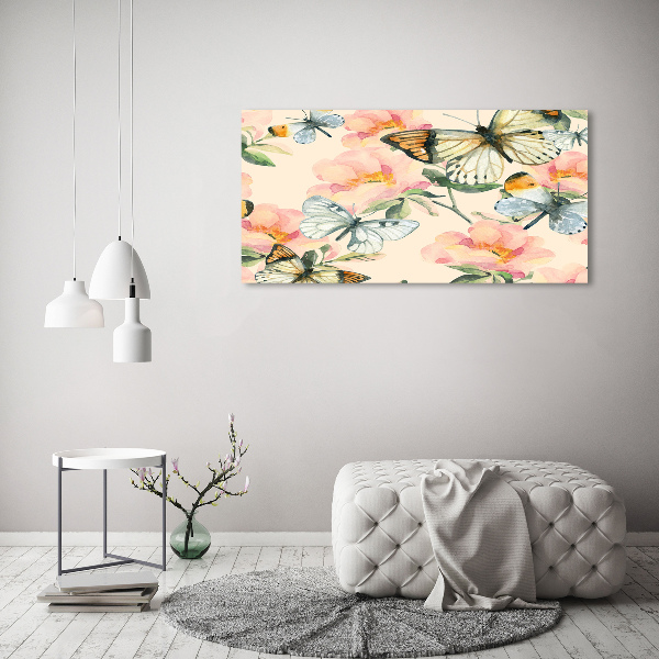 Quadro in vetro Farfalle e fiori