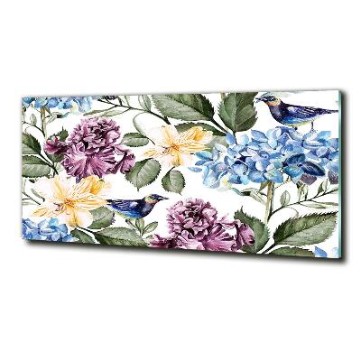 Quadro su vetro Fiori e uccelli