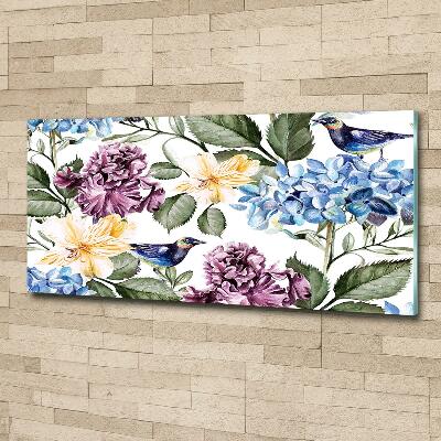 Quadro su vetro Fiori e uccelli