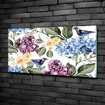 Quadro su vetro Fiori e uccelli