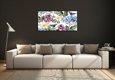 Quadro su vetro Fiori e uccelli