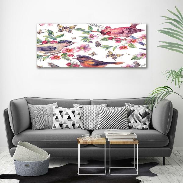 Quadro vetro Uccelli, farfalle, ciliegie