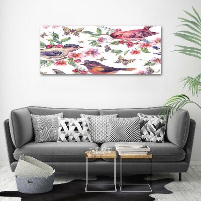 Quadro vetro Uccelli, farfalle, ciliegie