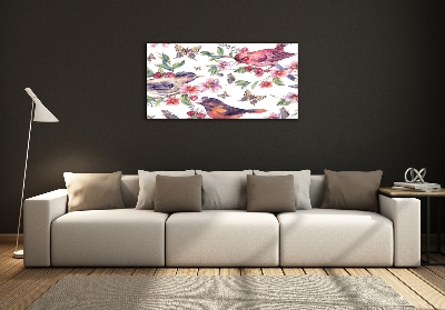 Quadro vetro Uccelli, farfalle, ciliegie