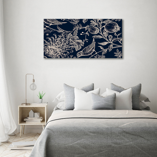 Quadro su vetro Fiori e uccelli