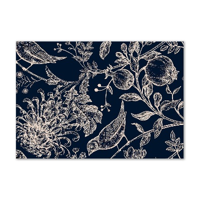 Quadro su vetro Fiori e uccelli