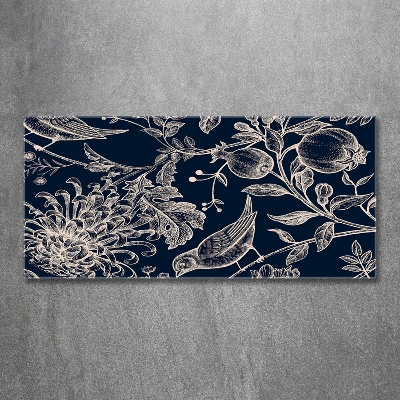 Quadro su vetro Fiori e uccelli