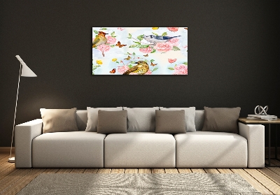 Quadro in vetro Uccelli e rose