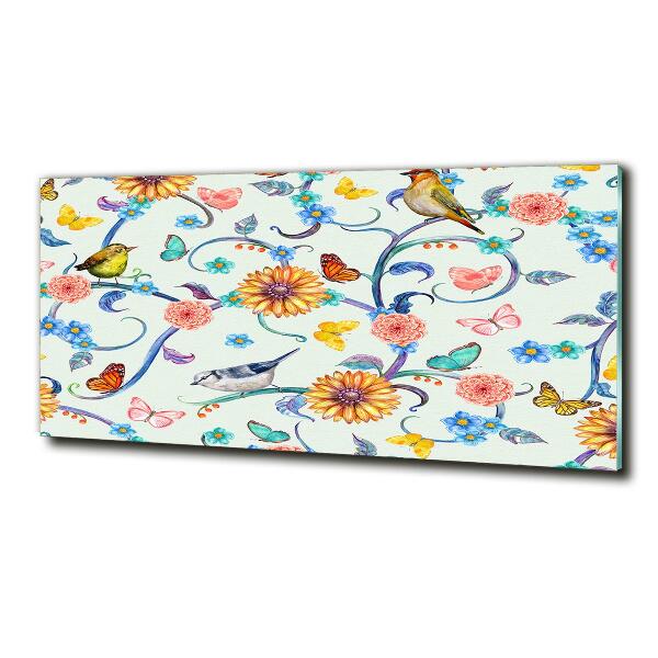 Quadro in verde Fiori e uccelli