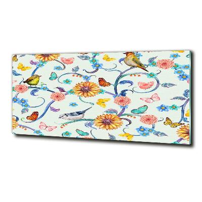 Quadro in verde Fiori e uccelli