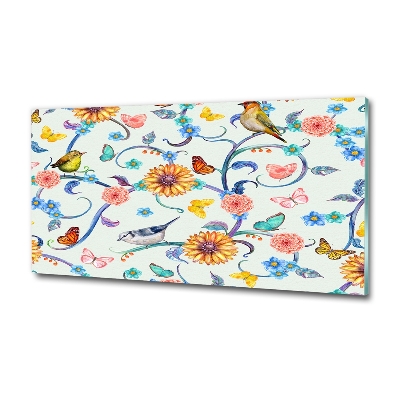 Quadro in verde Fiori e uccelli