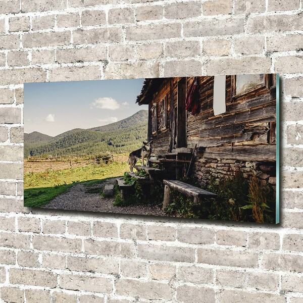 Quadro su vetro Casa di legno in montagna
