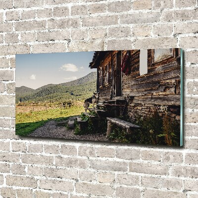 Quadro su vetro Casa di legno in montagna