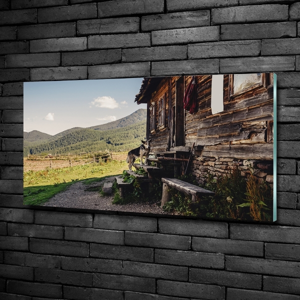 Quadro su vetro Casa di legno in montagna