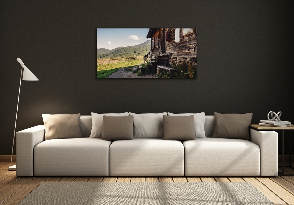 Quadro su vetro Casa di legno in montagna