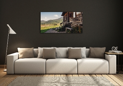 Quadro su vetro Casa di legno in montagna