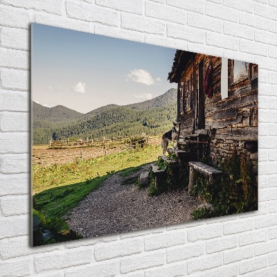 Quadro su vetro Casa di legno in montagna