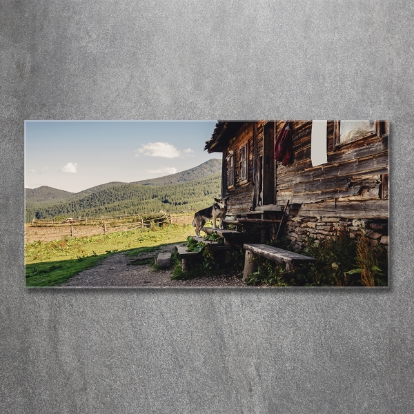 Quadro su vetro Casa di legno in montagna