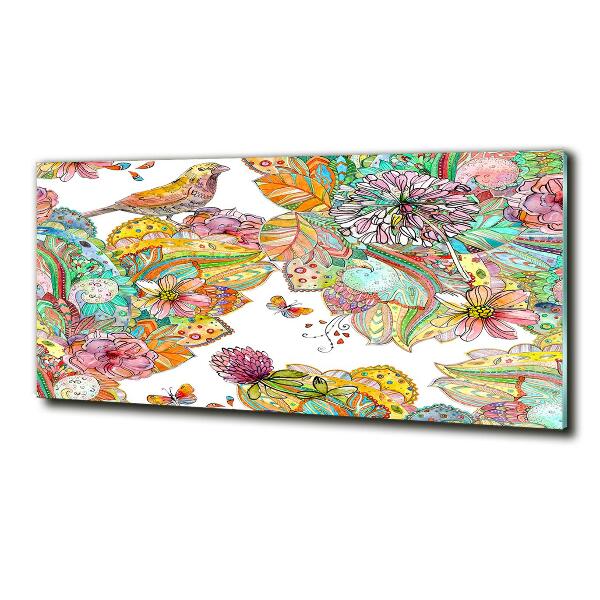 Quadro su vetro Uccello e ornamenti