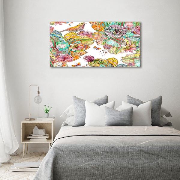 Quadro su vetro Uccello e ornamenti