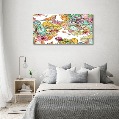 Quadro su vetro Uccello e ornamenti