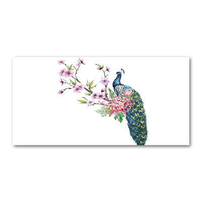 Quadro su vetro Pavone e fiori