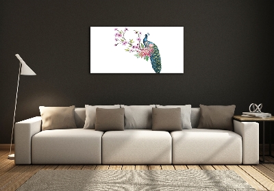 Quadro su vetro Pavone e fiori