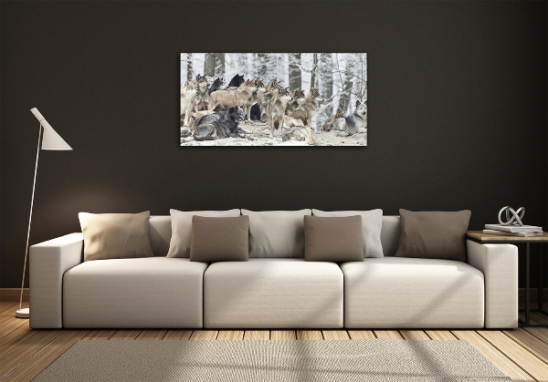 Quadro su vetro Lupi in inverno
