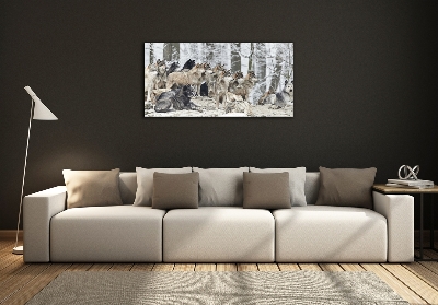 Quadro su vetro Lupi in inverno